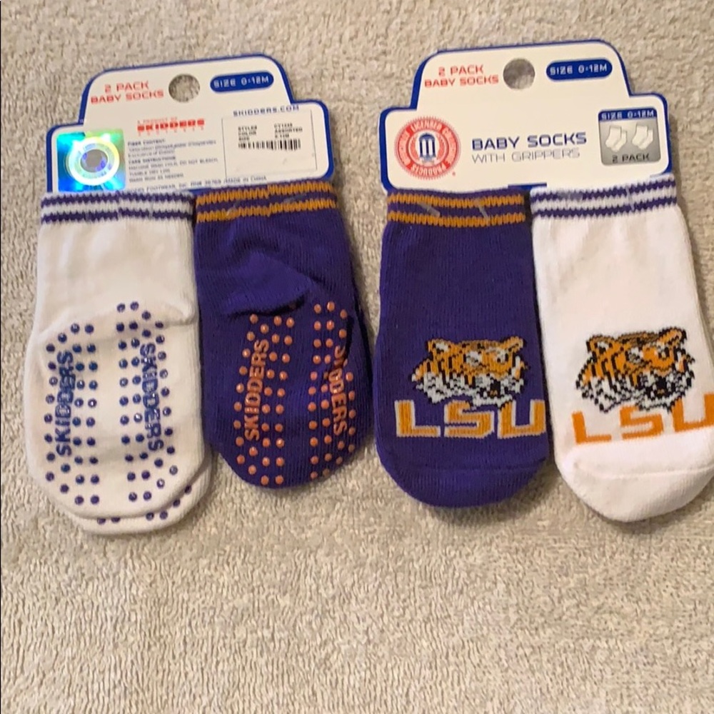 LSU baby socks with grippers size 0-12months